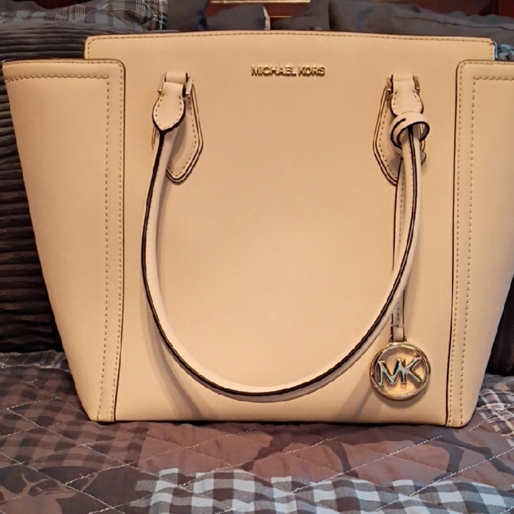 Michael Kors Beige Tote with Gold Accents